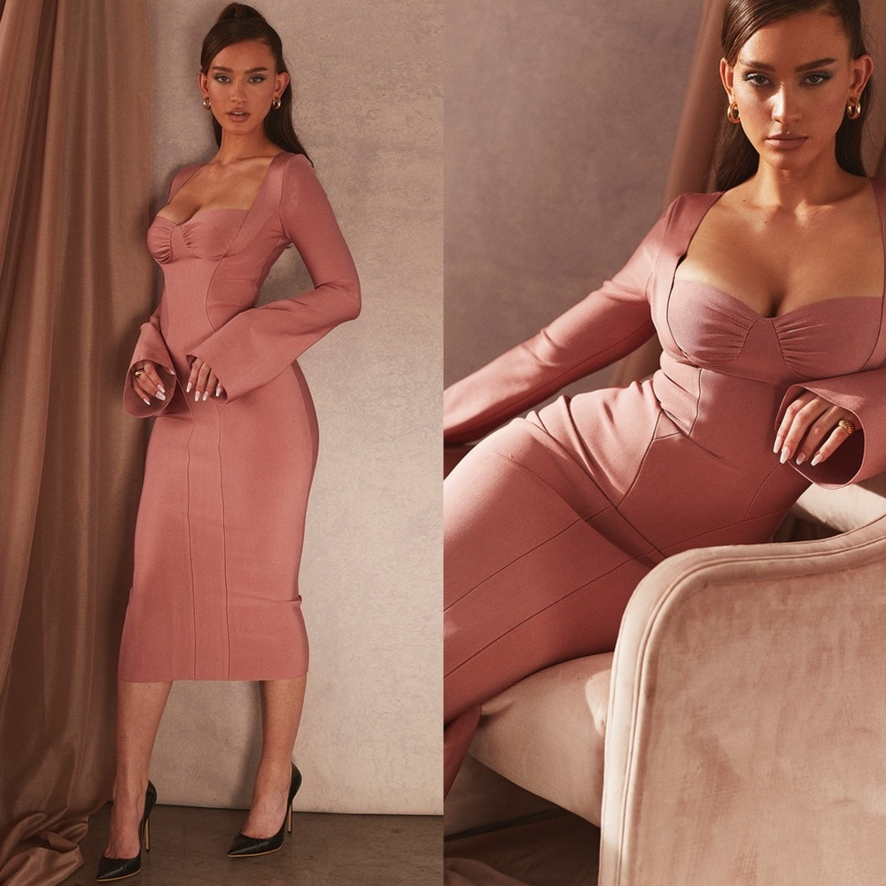 House of CB 'BODY' ROSE BANDAGE MIDI DRESS